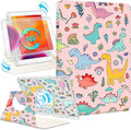 Shorogyt for iPad 9th/8th/7th Generation 10.2 Inch Case Magnetic Stand for Women - Cute Design 360 Degree Rotating Covers Girls Kids Boys with Pencil Holder for Apple i Pad 9/8/7 Gen,Dinosaur
