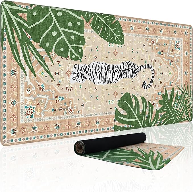 Baziabbo Cute Desk Mat,XXL Extended Large Mouse Pad,Gaming Mousepad with Stitched Edge,Non-Slip Rubber Base Keyboard Desk Pad for Home Office Study Game (Khaki Lion)