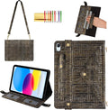Handbag Case for iPad A16 11th/10th Generation (2025/2022) 11-inch - Techcircle Vintage Maze Pattern Crossbody Folio Stand Cover w/Pencil Holder, Card Slots, Hand Strap, Shoulder Strap, Retro Bronze