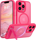 Magnetic Compatible with iPhone 13 Pro Case, [Built-in Kickstand][Full Camera Protection][Compatible with MagSafe][Anti-Fingerprint] Shockproof Phone Case for iPhone 13 Pro 6.1",Hot Pink