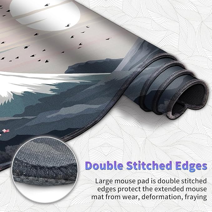 Large Mouse Pad Set, Desk Mat + Elbow Rest Pad + Coaster, Easy Typing Pain Relief, Ergonomic Arm Rest Pad with Memory Foam, Extended Desk Pad Anti-Slip Rubber Base for Home, Cherry Blossom Mount Fuji