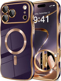 GVIEWIN for iPhone 17 Pro Max Case Compatible with MagSafe, Upgraded [Full Camera Protection][Cute Wave Frame][Military Grade Protection] Electroplated Hard Phone Cover for Women Girl, Purple