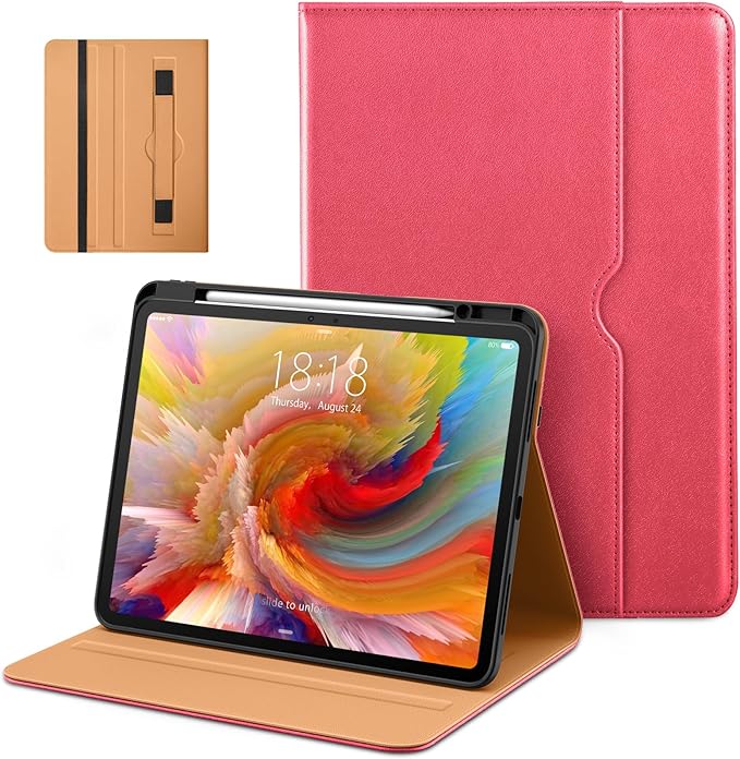 DTTO for iPad Pro 13 inch Case (M5/M4) 2025/2024, Premium Leather Business Folio Stand Cover with Pencil Holder-Auto Wake/Sleep & Multiple Viewing Angles, Built in Hand Strap & Pocket, Watermelon red