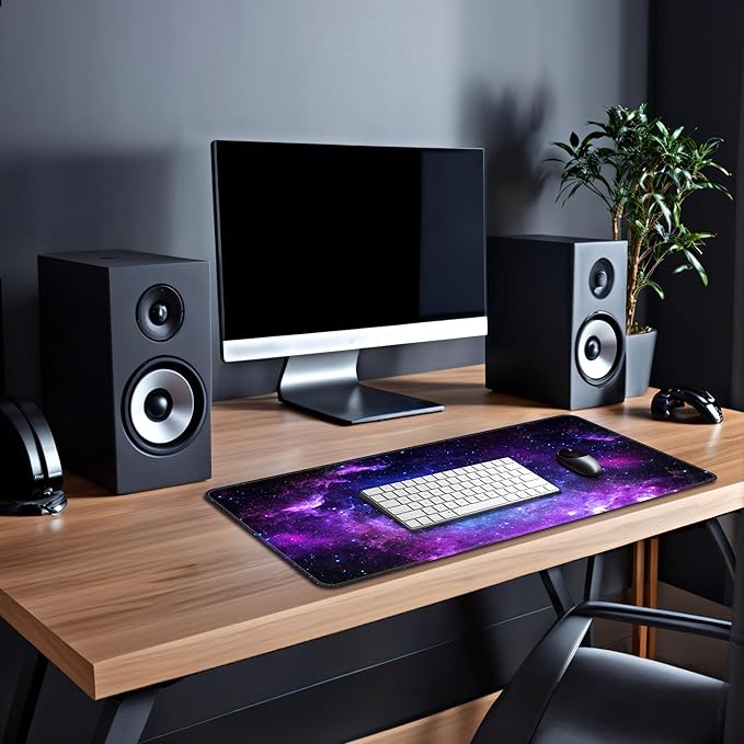 Bzu Galaxy Print Extended Big Mouse Pad Large,XL Gaming Mouse Pad Desk Pad,31.5x11.8inch Long Computer Keyboard Mouse Mat Mousepad with 3mm Non-Slip Base and Stitched Edge for Home Office Work