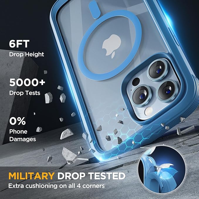 Miracase for iPhone 13 Pro Case 6.1",Full-Body Protection,Clear Bumper Case with Built-in 9H Tempered Glass Screen Protector,Military-Grade Drop Protection Outdoor Phone Case for iPhone 13 Pro,Blue