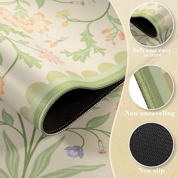HAOCOO Sage Green Iris Flower Desk Pad Mat, Non-Slip XXL Mouse Pad with Stitched Edges, Cute Floral Computer Mat, Elegant Desk Decor for Home, School, Office Accessories