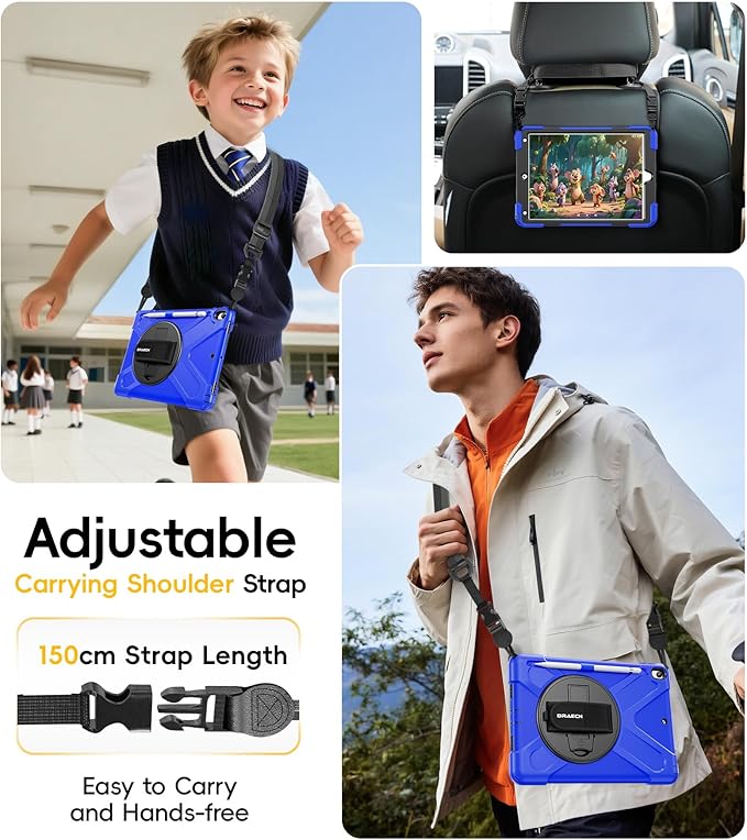 BRAECN Case for iPad Air 3rd Generation 2019 / iPad Pro 10.5 inch 2017, Rugged Heavy Duty Shockproof Cover with Pencil Holder, 360° Rotating Kickstand & Adjustable Hand Strap & Shoulder Strap for Kids