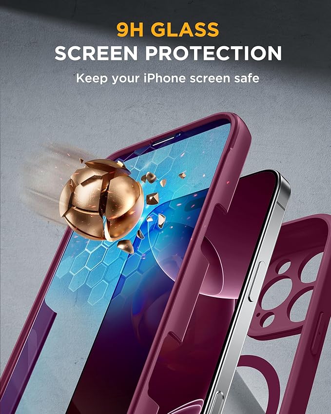 Miracase for iPhone 16 Pro Max Case 6.9'', [Bubble Free] Full-Body Bumper Phone case with Built-in Full Glass Screen &Lens Protector,Compatible with MagSafe,Drop Proof 16 Pro Max Cover,Plum | 6.9'', Bubble Free, Full-Body Bumper, Lens Protector