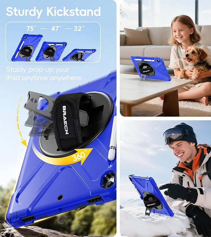 BRAECN Case for iPad Air 3rd Generation 2019 / iPad Pro 10.5 inch 2017, Rugged Heavy Duty Shockproof Cover with Pencil Holder, 360° Rotating Kickstand & Adjustable Hand Strap & Shoulder Strap for Kids