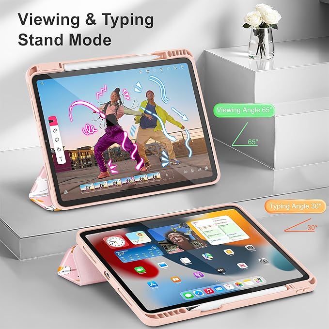 May Chen for iPad Pro M2 12.9 inch Case 6th/5th/4th/3rd Generation 2022 2021 2020 2018, Trifold Stand with Auto Wake/Sleep Soft TPU Protective Stand Back Cover, Daisy Ducks