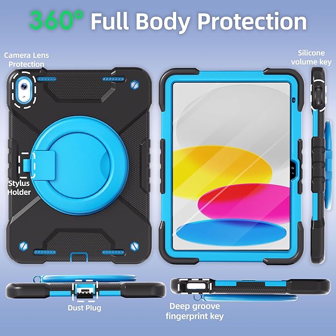 Andnary Case for iPad (A16) 11th Generation 11 inch 2025/10th Generation 10.9 inch 2022 (Black+Blue, Case for iPad (A16) 11th/10th Generation)