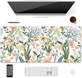 XXL Waterproof Office Desk Pad Protector 35.4x15.7 Inch - Extended Gaming Mouse Pad with Non-Slip Rubber Base, Thickened Keyboard Mat, Stitched Edges & Beautiful Floral Flowers Design