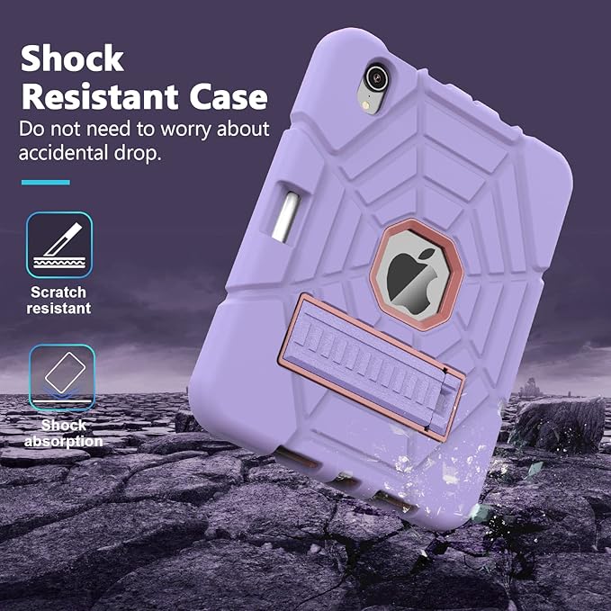Grifobes Case for iPad mini 7th 2024 (A17 Pro) / Mini 6th Generation 2021 8.3", Heavy Duty Shockproof Cover with Pencil Holder Stand, for i Pad Mini 7/6 Gen 8.3 inch Case (Purple+Pink)