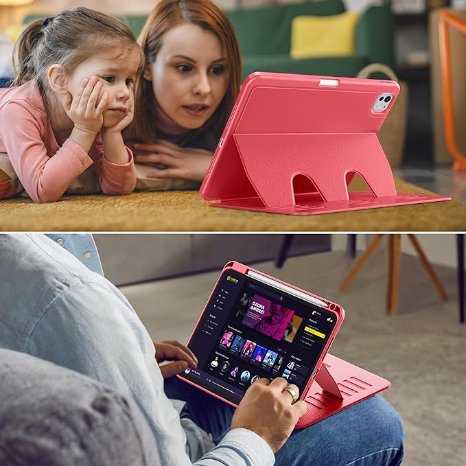VIKESI Case for iPad Pro 11 inch (M5/M4) 2025/2024,Multiple Angles Magnetic Stand Cover,Shockproof Back,Pencil Holder,and Auto Sleep/Wake,Red