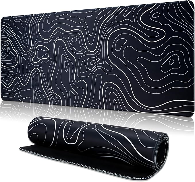 Mouse Pad Gaming Mousepad, 31.5 x 11.8in Large Desk Mat Keyboard Pads Extend Long XL Mouse Mat with Non-Slip Base Desk Accessories for Home Office Keyboard Mouse (Black Topographic)