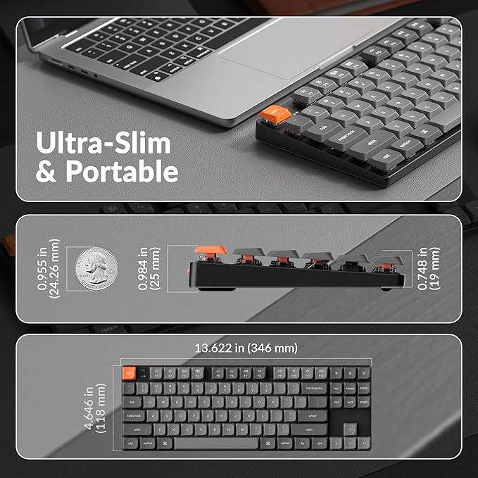 Keychron K1 Max Ultra-Slim Wireless Mechanical Keyboard, 80% TKL Layout Bluetooth/2.4 GHz/Wired Keyboard with Low Profile Silent Red Switch, Hot-Swappable, RGB Backlit, Launcher for Mac Windows Linux