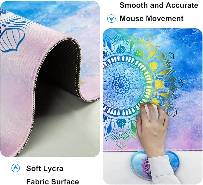 Keyboard Wrist Rest + Mouse Pad with Wrist Support + Desk Mat + Coaster 4 in 1 Set, XXL Large Gaming Mousepad Cute Ergonomic Mouse Pads for Desk Computer Laptop Office Decor-Star Mandala