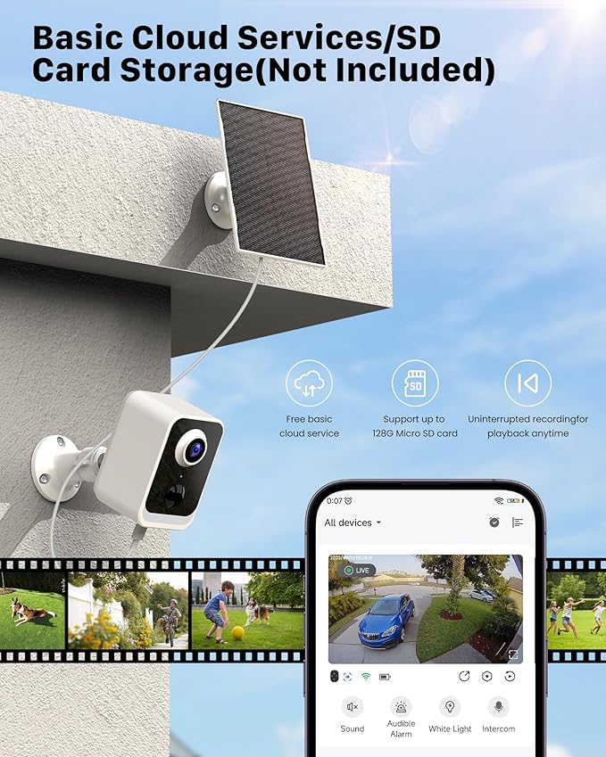 PEEIPM Security Cameras Wireless Outdoor: Solar Power Cameras for Home Security WiFi Battery Seguridad Camara System Kit Surveillance Monitor with Motion Sensor Flood Light Alarm & Color Night Vision