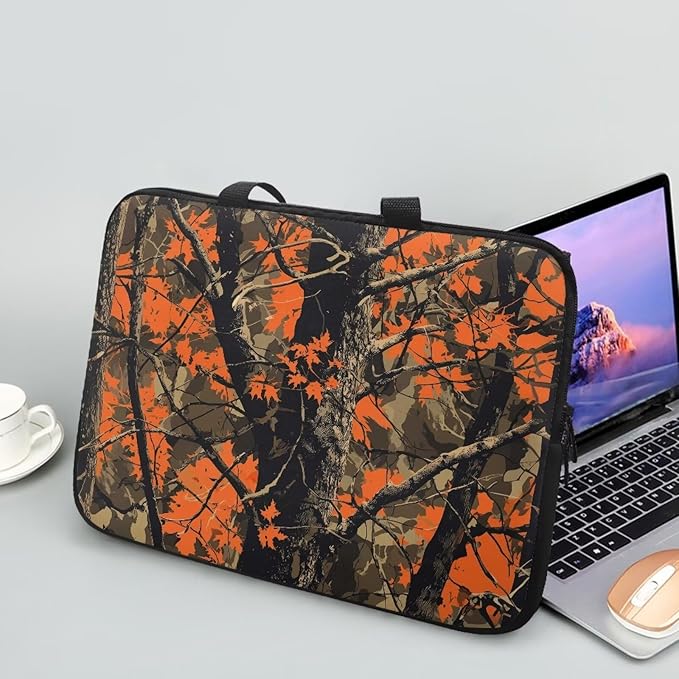 Orange Camo Forest Laptop Sleeve 12 Inch Womens Mens Laptop Tote Bag Waterproof Computer Tablet Handbag Case with Handle Carrying Case Laptop Cover for Travel/Business/School/Office