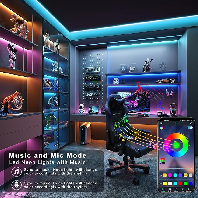 GANZQH Led Lights for Bedroom 100ft (1 Roll) Music Sync, Color Changing Led Strip Lights with Remote and App Control, RGB Led Lights for Room, Christmas, Home Decor, White, GAN-rgb005-3