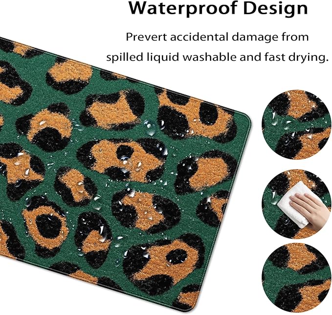 35.4 x 15.7 in, XXL Large Mouse Pad for Desk, Extended Keyboard Mouse Mat for Computer Office, Big Mouse pad with Stitched Edges, Gaming Pc-Green Leopard
