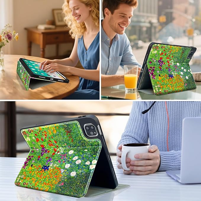 Vimorco for iPad Air 11 Inch Case M4 2026, for iPad Air 5th/4th Gen Cases 10.9-inch,for iPad Pro 11 Inch Case 4th/3rd/2nd/1st Generation,Pencil Holder/4 Viewing Stands/Typing Stand/Slim, Flower Garden
