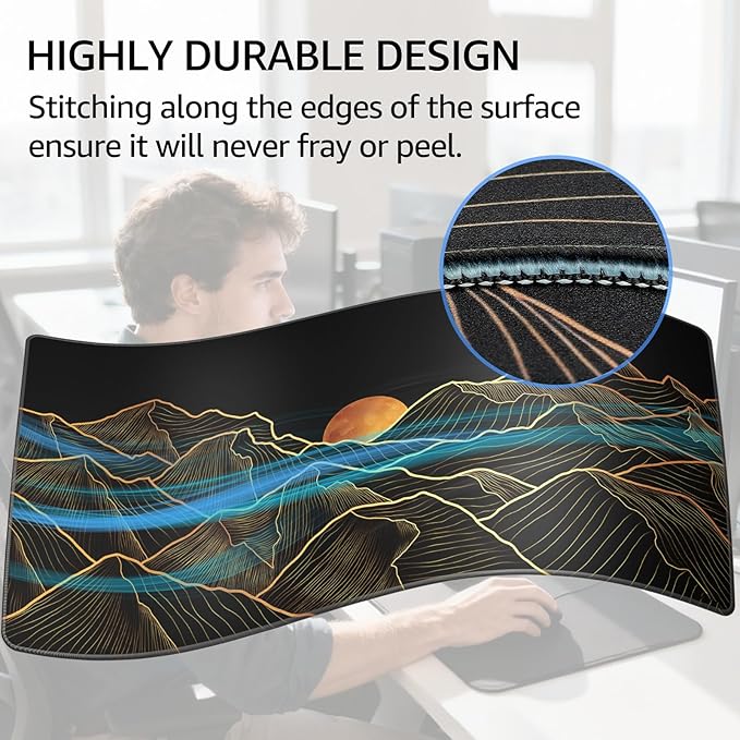 KTRIO Large Gaming Mouse Pad Desk Mat, Superior Micro-Weave Cloth, Non-Slip Rubber Base, Stitched Edges, Water-Resistant, for Gamer, Office & Home, 31.5 x 15.7 Inch, Bright Rise