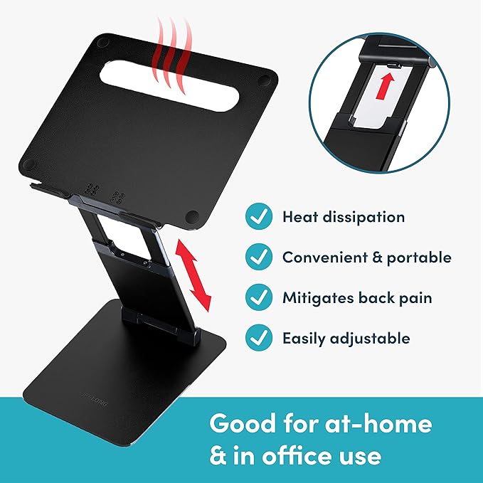 Lifelong Adjustable Laptop Stand for Desk, Ergonomic Premium Aluminum Laptop Riser, Portable Foldable Computer Stand, Height Adjustable up to 20”, Fits 10-17 Inch Laptops & MacBooks