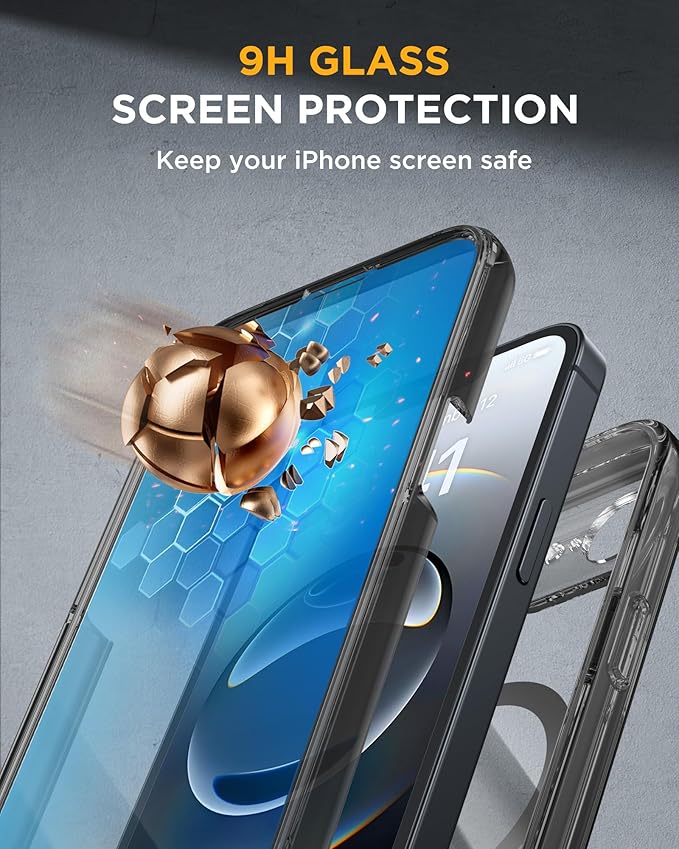 Miracase for iPhone 17e Case & iPhone 16e Case, Full-Body Phone with Built-in Glass Screen Protector, [Magnetic with MagSafe] Military Drop Proof 17 E/ 16 E Cover Bumper 6.1 inch, Clear Black