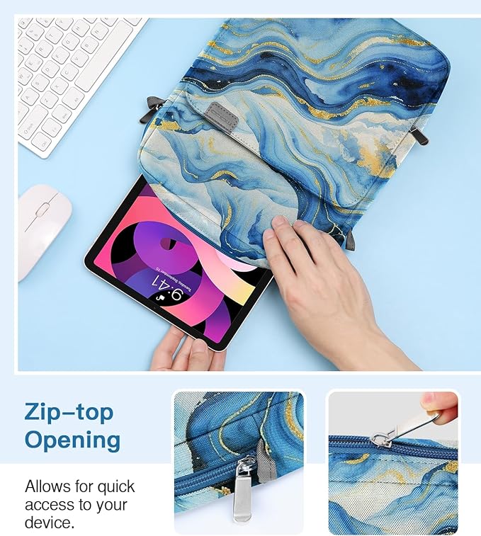 MoKo 9-11 Inch Tablet Sleeve Bag Handle Carrying Case with Shoulder Strap Fits iPad Pro/Air/A16 11 inch,iPad 10th 10.9,i-Pad 9/8/7th 10.2,iPadAir 5/4th 10.9,i-Pad 9.7,Tab S8/S9 11", Cloudy Blue