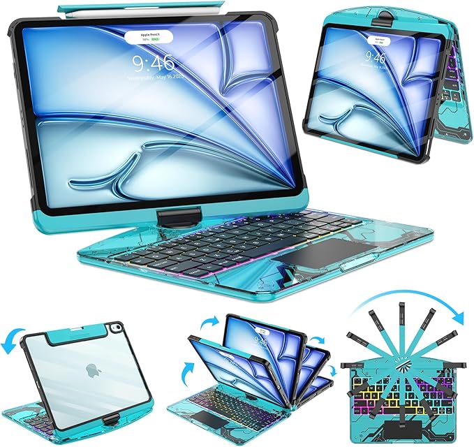 SIBEITU Keyboard Case for iPad Air 11-inch (M4/M3/M2, 2026/2025/2024) & iPad Pro 11-inch 4th 3rd 2nd 1st Gen, 7-Color Backlit, Multi-Touch Trackpad, 360°Rotatable for 10.9" iPad Air 4th/5th Gen, Blue