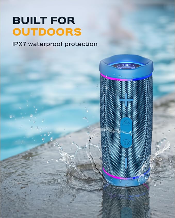 TREBLAB HD77 – Waterproof Bluetooth Speaker, 30W Loud 360° Sound, Deep Bass, IPX7, TWS Pairing, RGB Lights, 20H Battery, Portable Wireless Speaker for Outdoor, Beach, Camping, Party, Travel