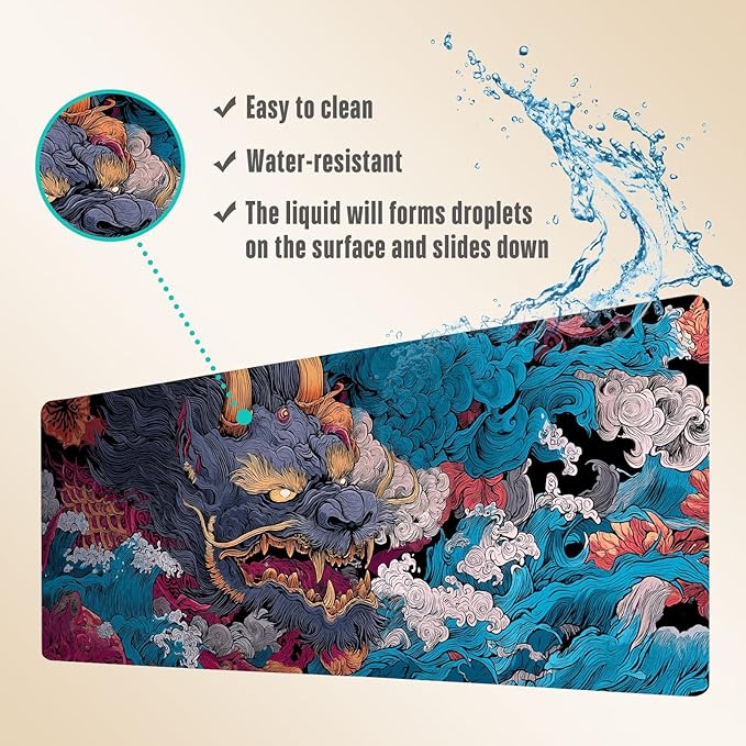 Extended Gaming Mouse Pad, Large Mouse Mat 3 mm Nature Rubber Base Mousepad with Stitched Edges, Non-Slip Desk Mat for Office Home Great Gift 31.5x11.8 Inch (Ukiyo-e Monster 3)