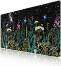 Black Aesthetic Wildflower Large Mouse Pad XXL Space Galaxy Weeds Herb Cute Floral Extended Large Desk Mat Big Desk Pad 90X40 CM Non-Slip Rubber Base Stitched Edge Long Mousepad,35.4 x 15.7 Inch