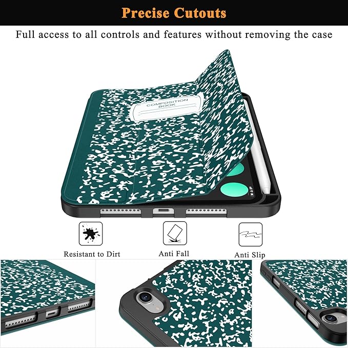 Soke Case for iPad mini 7(A17 Pro) 2024/iPad Mini 6 2021 8.3 inch with Pencil Holder-[Pencil Charging + Auto Wake/Sleep], Soft TPU Back Cover for iPad mini 7th/6th Generation(Book Dark Green)