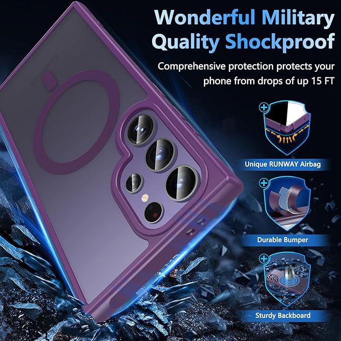 OWKEY for Samsung Galaxy S24 Ultra Case 6.8'', Magnetic S24 Ultra Case Compatible with Magsafe, [Shockproof Military] Translucent Back Slim Bumper Cover Phone Case Samsung S24 Ultra, Purple