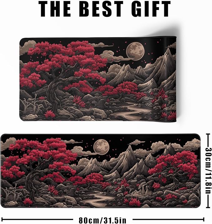 Desk Pad Mouse Pad Gaming Moon Large Mat for Computer Pc Laptop Office Decor for Men, Cute Mouse Keyboard Pad Stitched Edges Non-Slip Rubber Mat Desk Pad, 31.5x11.8 in