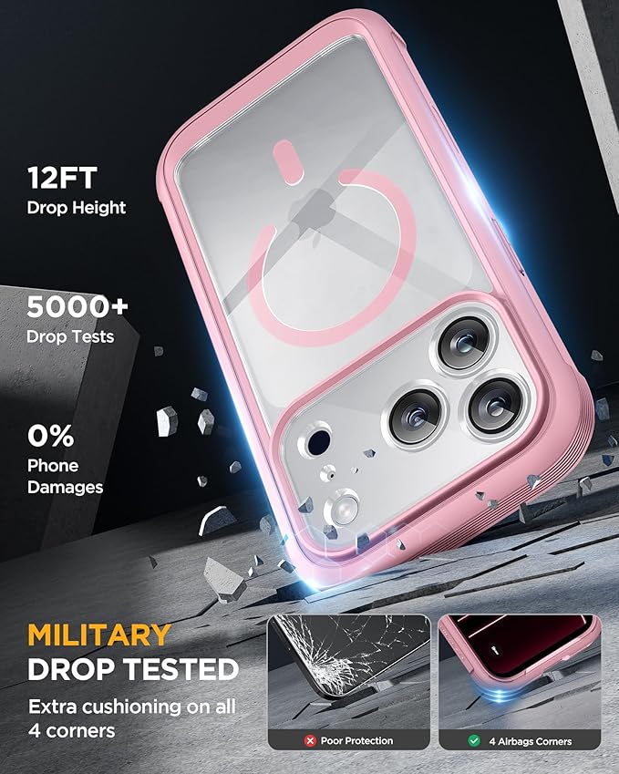 Miracase for iPhone 17 Pro Max Case 6.9" Full-Body Phone Case with Built-in Glass Screen Protector& Full Camera Protector,[Magnetic with MagSafe] Drop Proof 17 ProMax Cover, Light Pink