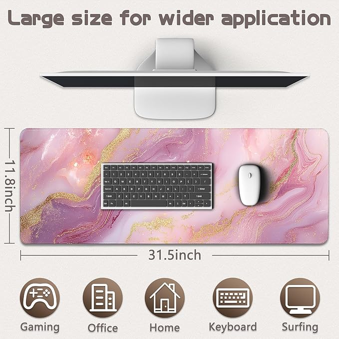 Gaming Mouse Pad - (31.5"×11.8") Marble Large Mouse Pads for Desk - Desk Mat for Keyboard and Mouse with Non-Slip Base, Desks Pad Matfor Game/Office & Home