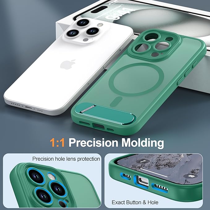 Magnetic Compatible with iPhone 15 Pro Case, [Built-in Kickstand][Full Camera Protection][Compatible with MagSafe][Anti-Fingerprint] Shockproof Phone Case for iPhone 15 Pro 6.1",Cyan