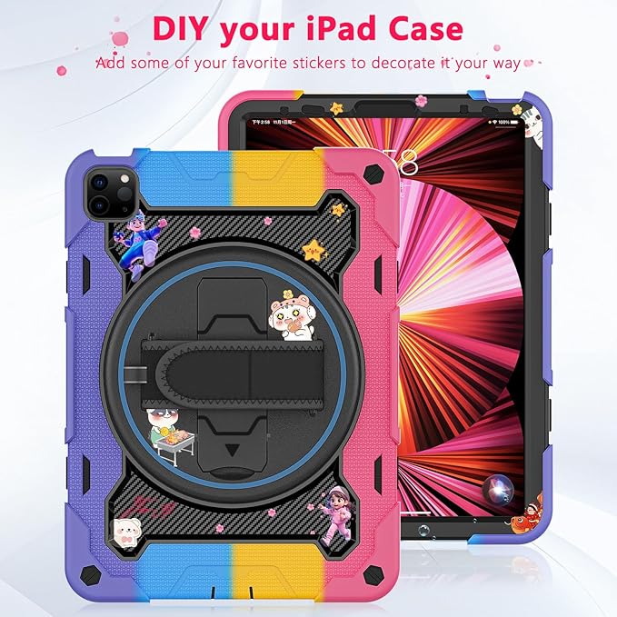 for iPad Pro 11 Case 4th 3rd 2nd 1st Gen (2022 2021 2020 2018) & iPad Air 5th 4th Generation 10.9 inch Case with HD Screen Protector, 360 Rotating Kickstand/Hand Strap, Shoulder Strap