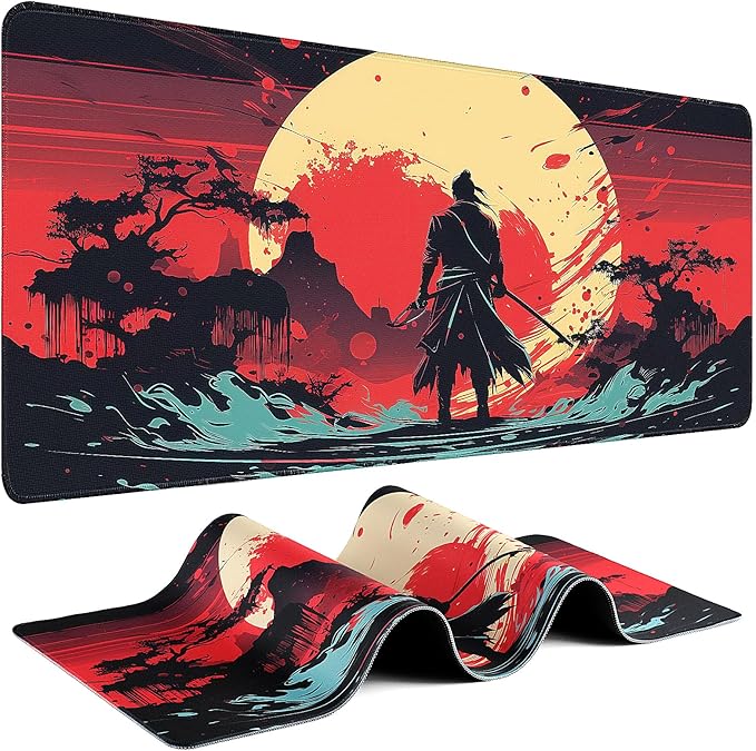 Gaming Mouse Pad - (31.5"×11.8") Japanese Samurai Large Mouse Pads for Desk - Desk Mat for Keyboard and Mouse with Non-Slip Base, Desks Pad Matfor Game/Office & Home