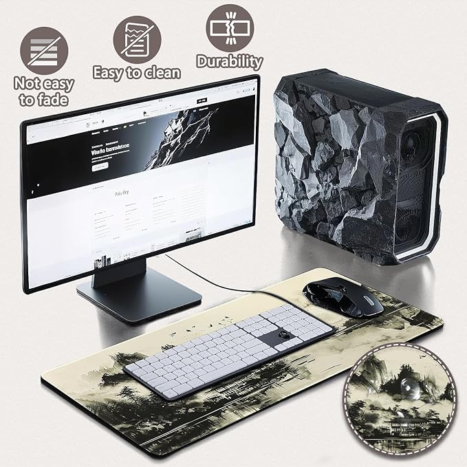 Mouse Pad Gaming - Desk Mat for Keyboard and Mouse - Japanese Large Mouse Pad for Desk, Wash Painting Mousepad (31.5 x 11.8inch) with Non-Slip Base, Desks Pad Mat for Gaming, Office and Home