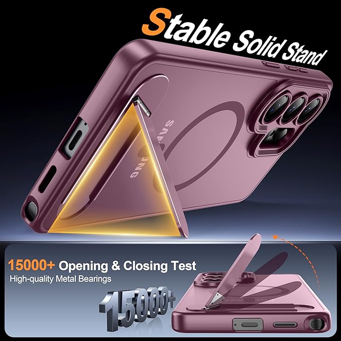 Magnetic for Samsung Galaxy S26 Ultra Case, [Compatible with MagSafe][Full Camera Protection][Built-in Invisible Kickstand] Translucent Matte Phone Case for S26 Ultra 6.9" - Wine Red