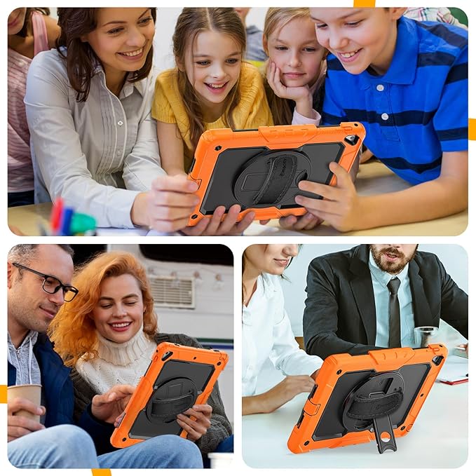 Timecity Case for iPad 6th/5th Generation, for iPad 9.7 Inch Case with Screen Protector Rotating Stand/Hand Strap Full-Body Silicone+PC Durable Protective Case for iPad 5th/6th /Air 2/Pro 9.7- Orange