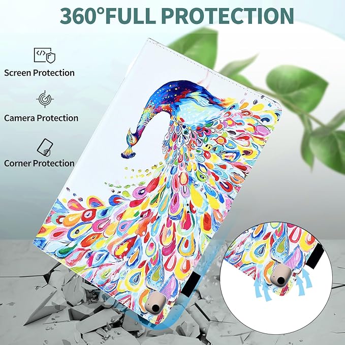 for iPad 9.7 inch Case iPad 6th/5th Generation Case 2018 2017, PU Leather Folio Stand Cute Protective Cover for iPad 9.7 inch/Pro 9.7/Air 2/Air 1, Auto Sleep/Wake, Peacock