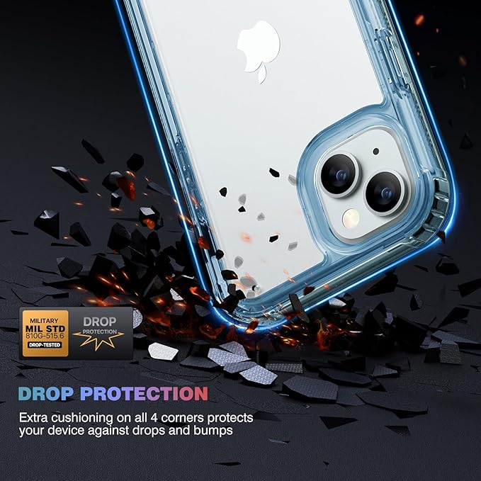 Diaclara Designed for iPhone 15 Case, Full Body Rugged Case with Built-in Touch Sensitive Anti-Scratch Screen Protector, with Camera Lens Protector for iPhone 15 6.1" (Clear Blue)