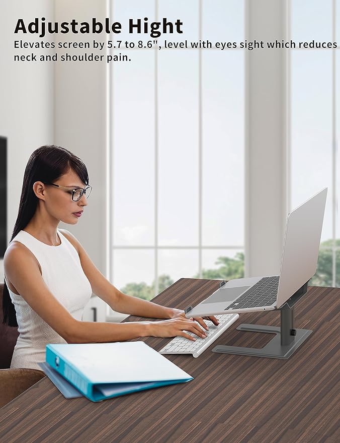 ALASHI Laptop Stand for Desk, Computer Stand Adjustable Height, Ergonomic Notebook Laptop Riser, Aluminum Metal Holder Compatible with 10 to 17.3 Inches Notebook PC Computer, Grey