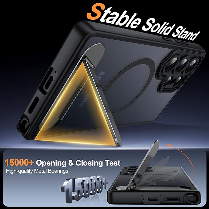Magnetic for Samsung Galaxy S25 Ultra Case, [Compatible with MagSafe][Full Camera Protection][Built-in Invisible Kickstand] Translucent Matte Phone Case for S25 Ultra 6.9" - Black