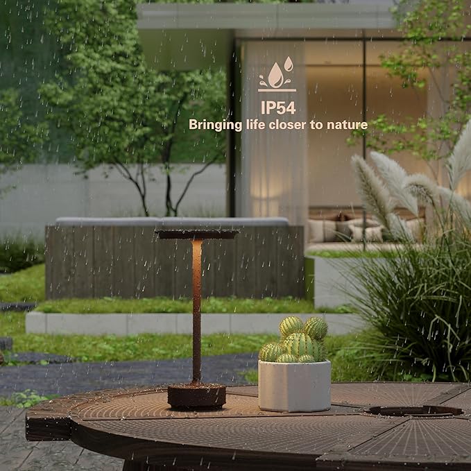 Rechargeable Cordless Table Lamps, LED Portable 5000mAh USB Battery Table Light with Memory Function,3 Color Stepless Dimming for Outdoor Travel, Restaurant, Cafe(2P Rust)